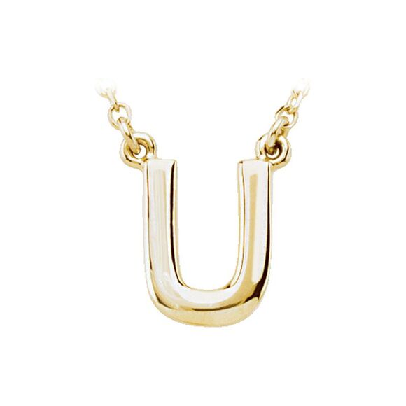 14K Yellow Gold, Kendall Collection, Block Initial U Necklace, 16 Inch - Picture 1 of 4